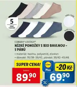 Lidl ESMARA LIVERGY NÍZKÉ PONOŽKY S BIO BAVLNOU – 5 PÁRŮ nabídka