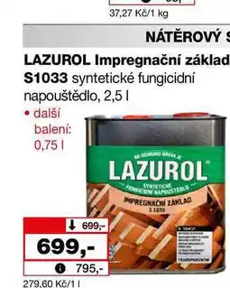 Barvy a laky drogerie LAZUROL Impregnační základ S1033 syntetické fungicidní napouštědlo, 2,5l nabídka