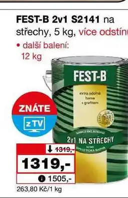 Barvy a laky drogerie FEST-B 2v1 S2141 na střechy, 5 kg nabídka