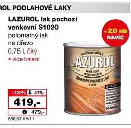 Barvy a laky drogerie LAZUROL lak pochozí venkovní S1020 polomatný lak na dřevo 0,75 1, čirý nabídka