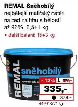 Barvy a laky drogerie REMAL Sněhobílý nejbělejší malířský nátěr na zeď na trhu s bělostí až 96%, 6,5+1 kg nabídka
