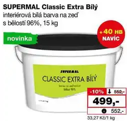 Barvy a laky drogerie SUPERMAL Classic Extra Bílý interiérová bílá barva na zeď s bělostí 96%, 15 kg nabídka