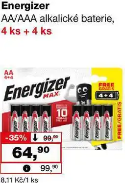 Barvy a laky drogerie Energizer AA/AAA alkalické baterie, 4 ks + 4 ks nabídka