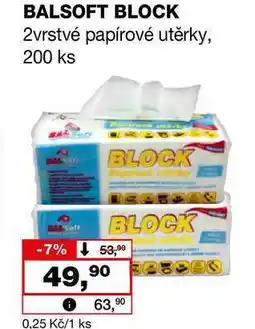 Barvy a laky drogerie BALSOFT BLOCK 2vrstvé papírové utěrky, 200 ks nabídka
