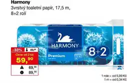 Barvy a laky drogerie Harmony 3vrstvý toaletní papír, 17,5 m, 8+2 rolí nabídka