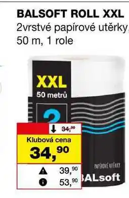 Barvy a laky drogerie BALSOFT ROLL XXL 2vrstvé papírové utěrky- 50 m, 1 role nabídka