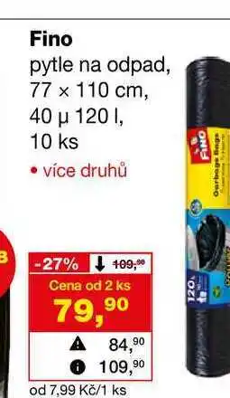 Barvy a laky drogerie Fino pytle na odpad, 77 x 110 cm, 40 μ 120 l, 10 ks nabídka