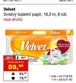 Barvy a laky drogerie Velvet 3vrstvý toaletní papír, 18,3 m, 8 rolí nabídka
