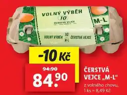 Lidl ČERSTVÁ VEJCE ,,M-L z volného chovu, 10 ks nabídka