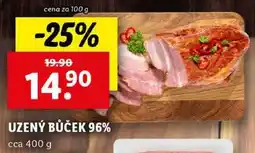 Lidl UZENÝ BŮČEK 96%, cena za 100 g nabídka