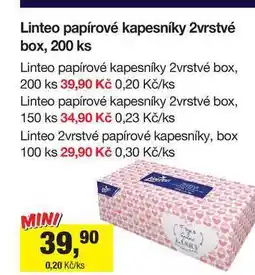Šlak Linteo papírové kapesníky 2vrstvé box, 150 ks nabídka