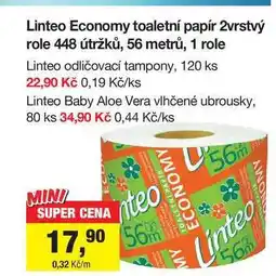 Šlak Linteo Economy toaletní papír 2vrstvý role 448 útržků, 56 metrů, 1 role nabídka