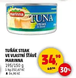 Penny Market TUŇÁK STEAK VE VLASTNÍ ŠŤÁVĚ MARINNA nabídka
