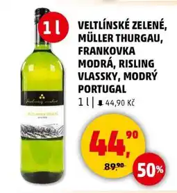 Penny Market VELTLÍNSKÉ ZELENÉ, MÜLLER THURGAU, FRANKOVKA MODRÁ, RISLING VLASSKY, MODRÝ PORTUGAL nabídka