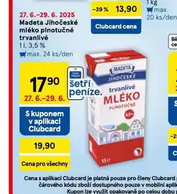 Tesco Madeta jihočeské trvanlivé mléko nabídka