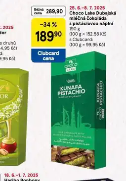 Tesco Choco lake dubajská mléčná čokoláda s pistáciovou náplní nabídka
