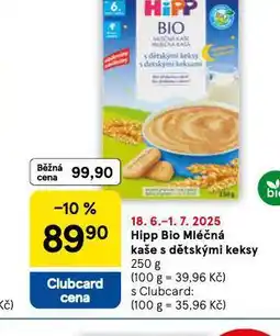 Tesco Hipp bio mléčná kaše s dětskými keksy nabídka