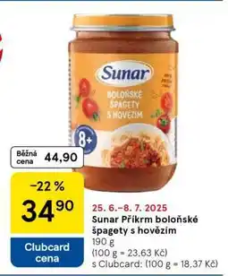 Tesco Sunar Příkrm Boloňské špagety s hovězím nabídka