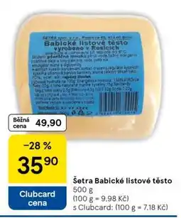 Tesco Šetra Babické listové těsto nabídka