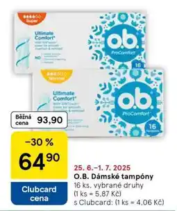 Tesco O.B. DÁMSKÉ TAMPONY nabídka