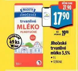 Albert MADETA Jihočeské trvanlivé mléko 3,5% nabídka