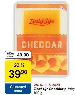 Tesco Zlatý Sýr Cheddar plátky, 100 g nabídka