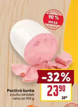 Billa Poctivá šunka z pultu lahůdek cena za 100 g nabídka