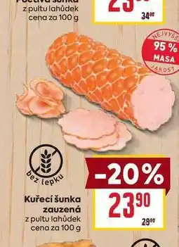 Billa Kuřecí šunka zauzená z pultu lahůdek cena za 100 g nabídka