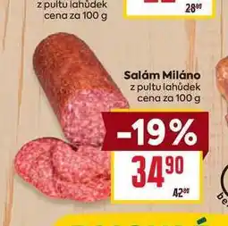 Billa Salám Miláno z pultu lahůdek cena za 100 g nabídka