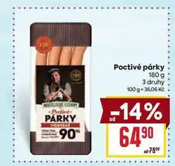 Billa Poctivé párky 180 g nabídka