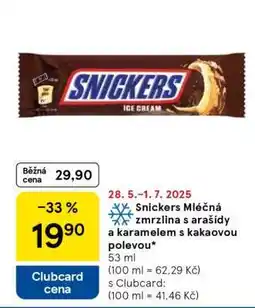 Tesco Snickers Mléčná zmrzlina s arašídy a karamelem s kakaovou polevou nabídka