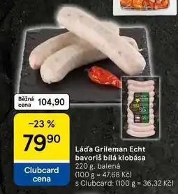 Tesco Láďa Grileman Echt bavoriš bílá klobása, 220 g, balená nabídka