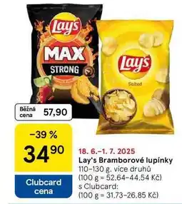 Tesco Lay's Bramborové lupínky, 110-130 g, více druhů nabídka
