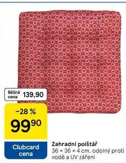 Tesco Zahradní polštář 36 x 36 x 4 cm, odolný proti vodě a UV záření nabídka
