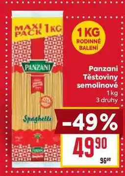 Billa Panzani Těstoviny semolinové 1 kg nabídka