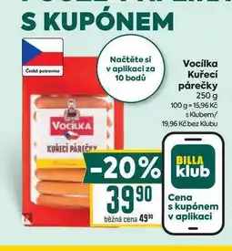 Billa Vocílka kuřecí párečky 250 g nabídka