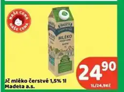 Brněnka Jč mléko čerstvé 1,5% 1l madeta a.s. nabídka