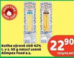 Brněnka Koliba sýrové nitě 42% t. v s. 50 g natur/ uzené Alimpex Food a.s. nabídka