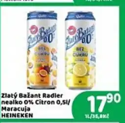 Brněnka zlatý Bažant Radler nealko 0% Citron 0,51/ Maracuja HEINEKEN nabídka