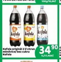 Brněnka Kofola originál 2 1/ citrus méněvice/ bez cukru Kofola nabídka