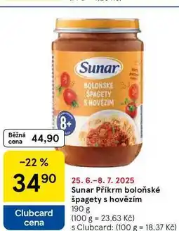 Tesco Sunar Příkrm boloňské špagety s hovězím, 190 g nabídka
