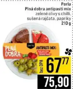 Jip Perla Plná dobra antipasti mix zelené olivy s chilli, sušená rajčata, papriky nabídka