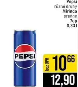 Jip Pepsi různé druhy Mirinda orange 7Up nabídka