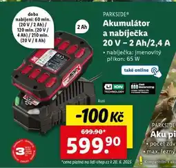 Lidl PARKSIDE Akumulátor a nabíječka 20 V – 2 Ah/2,4 A nabídka