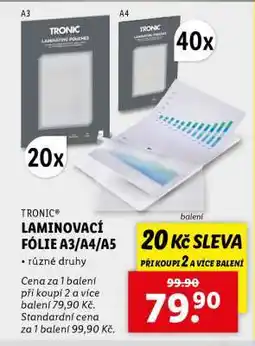 Lidl TRONIC LAMINOVACÍ FÓLIE A3/A4/A5 nabídka
