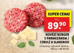 Lidl Hovězí burger s parmezánem / cibulí a slaninou nabídka