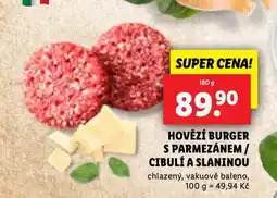 Lidl Hovězí burger s cibulí a slaninou nabídka