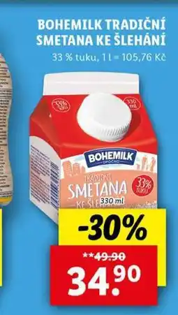 Lidl Bohemilk smetana ke šlehání nabídka