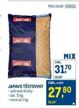 Makro Japavo těstoviny nabídka