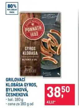 Makro GRILOVACÍ KLOBÁSA GYROS, BYLINKOVÁ, ČESNEKOVÁ nabídka